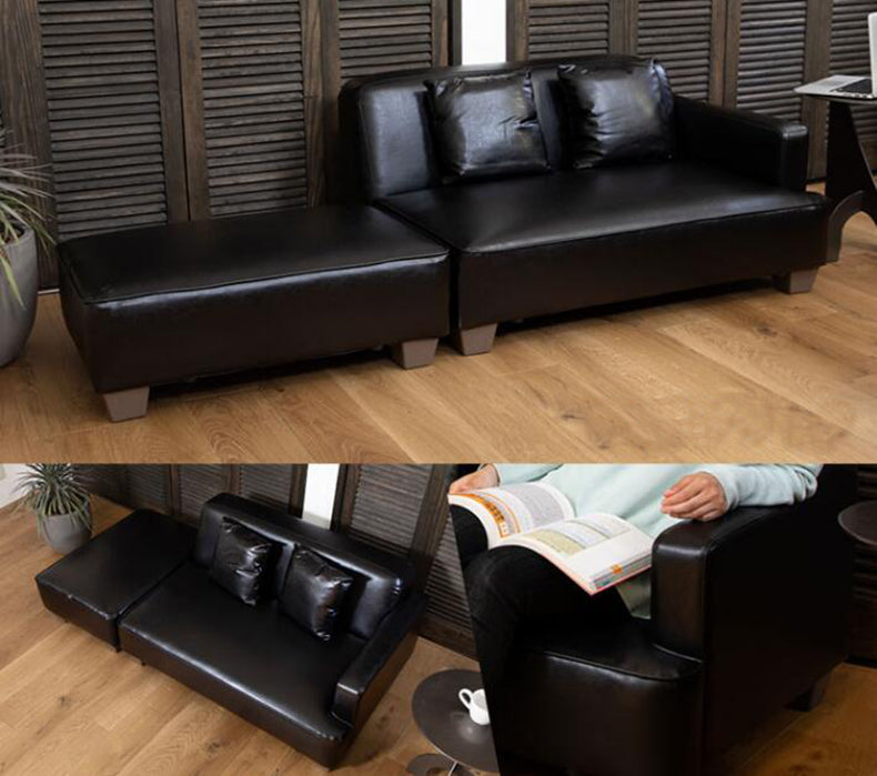 MerryRabbit - 日式雙人位+腳踏PU皮藝沙發套裝MR-SA758 Japanese style double seat+foot rest sofa set