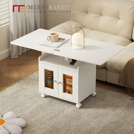 MerryRabbit –多功能昇降摺疊收納二合一茶幾餐桌JSZ2071-1 白色