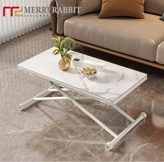 MerryRabbit –可移動昇降摺疊岩板茶幾餐桌MR-JSZ2073-3 白色