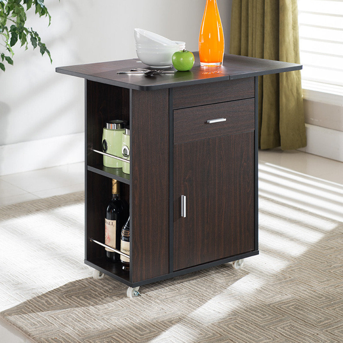 MerryRabbit – 多功能餐車餐桌700# Walnut - Rolling Kitchen Island with Free Delivery