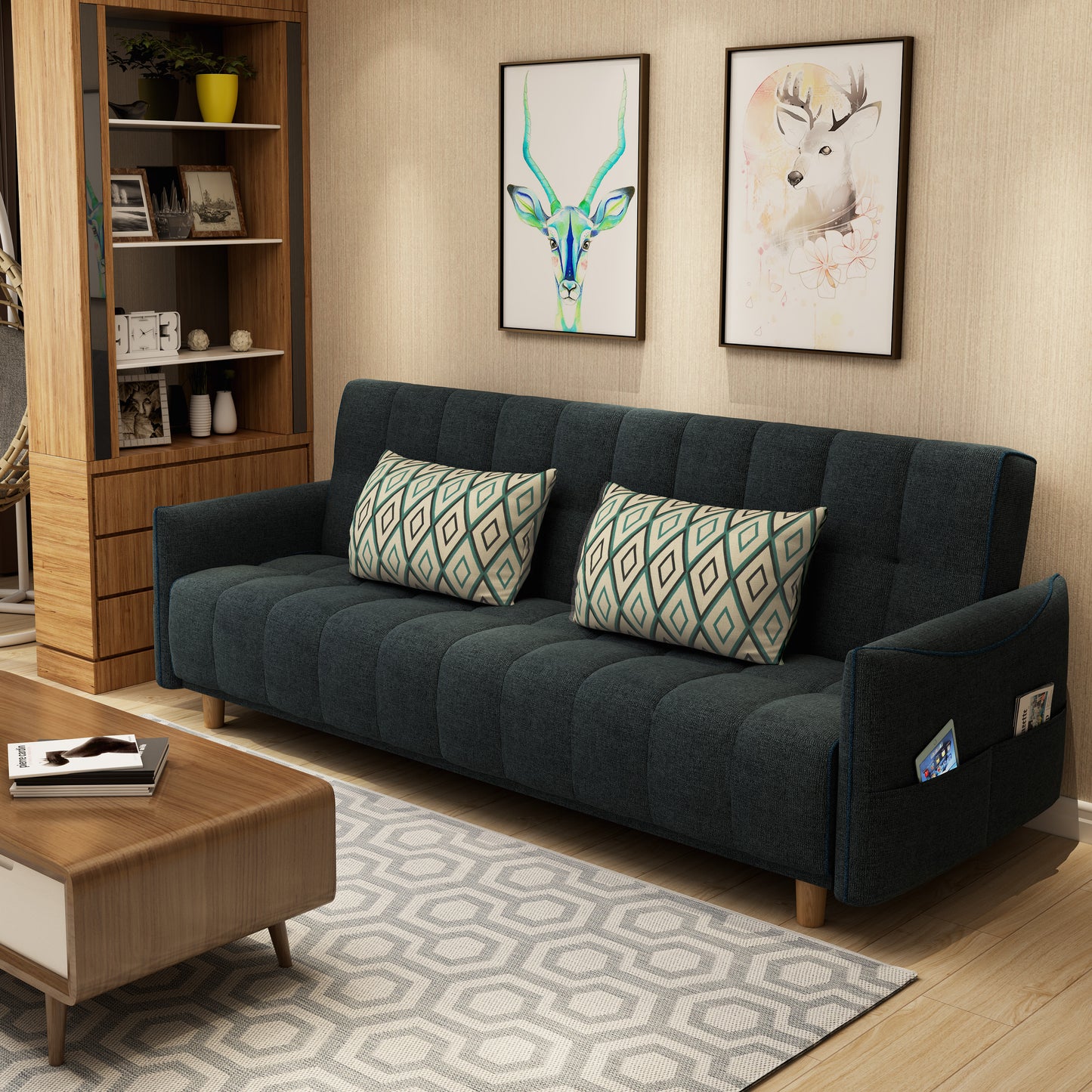 MerryRabbit - 多功能褶疊布藝梳化床有扶手MR-607A Multi-functional folding Fabric sofa bed with armrest