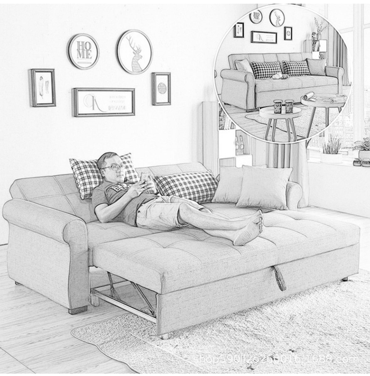 MerryRabbit - 190cm多功能布藝三座位活動梳化床MR-7250 3 seater Multi - functional fabric sofa bed