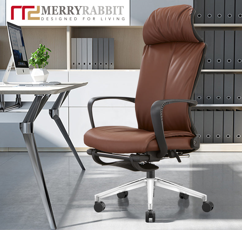 MerryRabbit -牛皮高背可調節可躺轉椅電腦椅辦公椅大班椅帶腳踏MR-A60 Cow leather Reclining Office Chair High Back Chair with Footrest