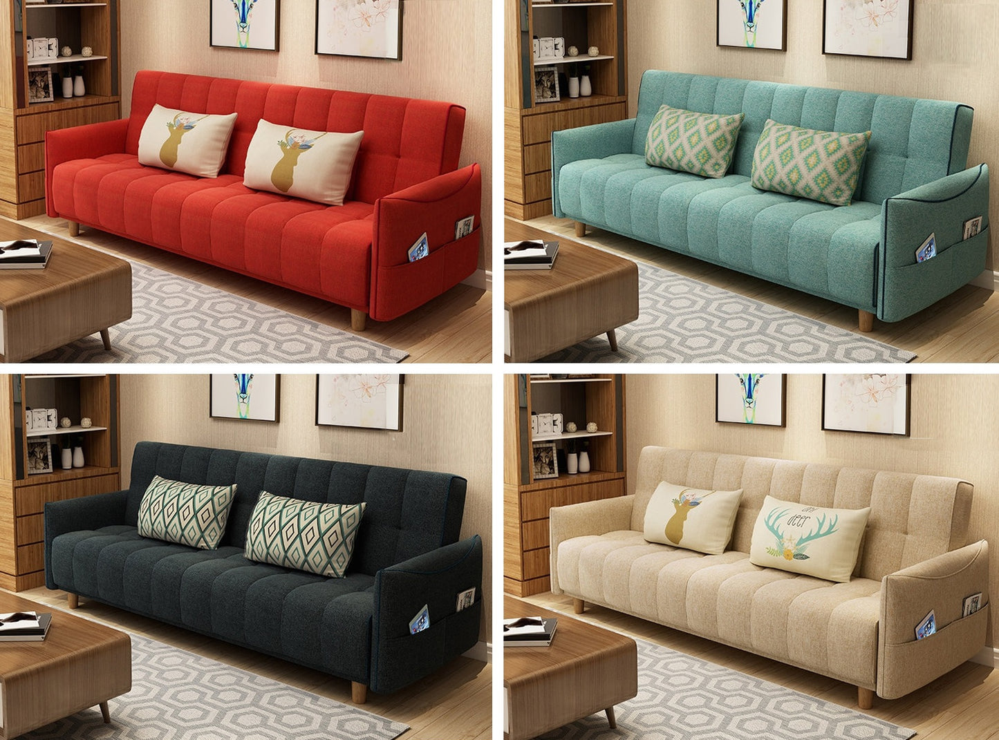 MerryRabbit - 多功能褶疊布藝梳化床有扶手MR-607A Multi-functional folding Fabric sofa bed with armrest