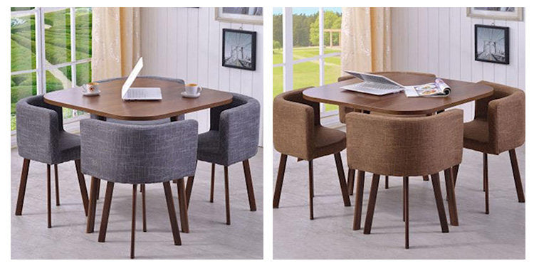 MerryRabbit – 時尚一桌四椅洽談桌餐桌MR-803 1 table with 4 chairs set walnut + grey