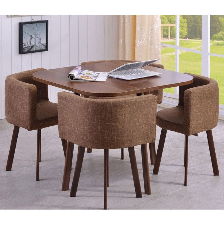 MerryRabbit – 時尚一桌四椅洽談桌餐桌MR-803 1 table with 4 chairs set walnut + grey
