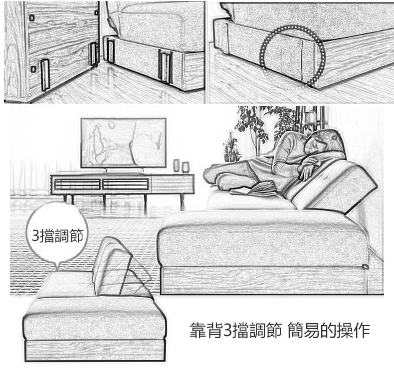 MerryRabbit - PU皮簡約多功能梳化組合MR-SS-001  Multi-functional PU sofa bed with storage ottoman and armrest