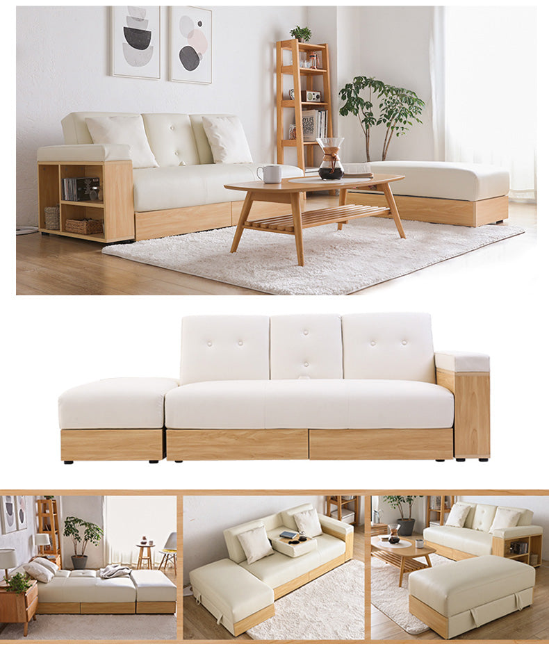 MerryRabbit - PU皮簡約多功能梳化組合MR-SS-001  Multi-functional PU sofa bed with storage ottoman and armrest