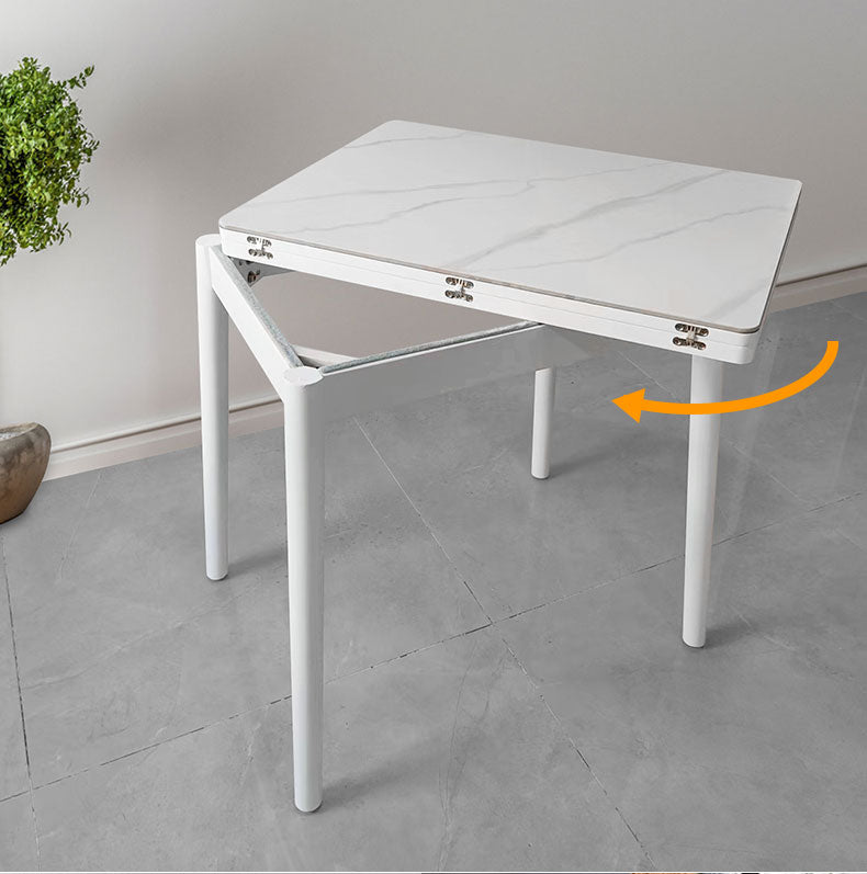 MerryRabbit - 小戶型可伸縮摺疊岩板餐桌MR-119  White stone pattern expandable folding rocks slab solid wood dining table