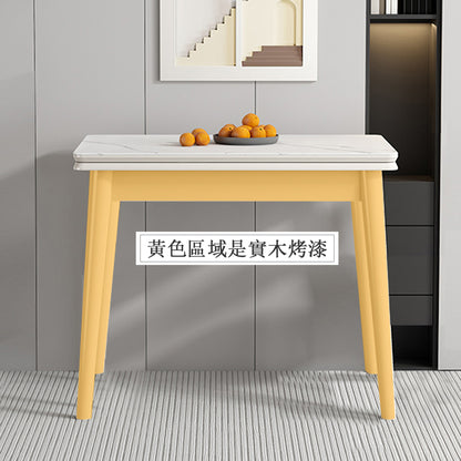 MerryRabbit - 小戶型可伸縮摺疊岩板餐桌MR-119  White stone pattern expandable folding rocks slab solid wood dining table