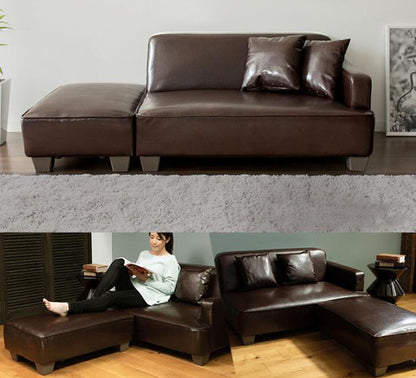 MerryRabbit - 日式雙人位+腳踏PU皮藝沙發套裝MR-SA758 Japanese style double seat+foot rest sofa set