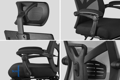 MerryRabbit - 高背活動頭枕網布轉椅電腦椅辦公椅帶腳踏 MR-8019 Reclining Mesh Swivel Chair with foot rest