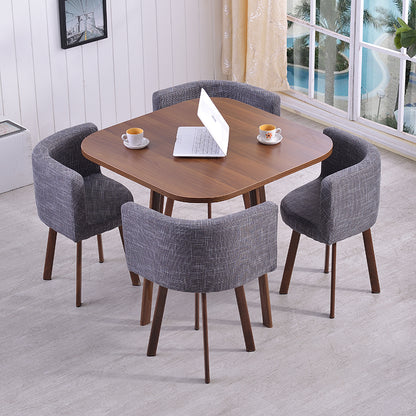 MerryRabbit – 時尚一桌四椅洽談桌餐桌MR-803 1 table with 4 chairs set walnut + grey