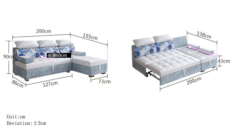 MerryRabbit – 多功能儲物轉角L型貴妃三人位沙發床MR-7289  Multi-functional L-shape Sofa bed with Storage