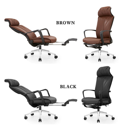 MerryRabbit -牛皮高背可調節可躺轉椅電腦椅辦公椅大班椅帶腳踏MR-A60 Cow leather Reclining Office Chair High Back Chair with Footrest