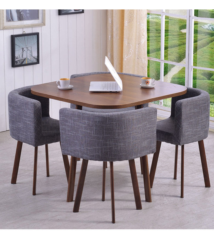 MerryRabbit – 時尚一桌四椅洽談桌餐桌MR-803 1 table with 4 chairs set walnut + grey
